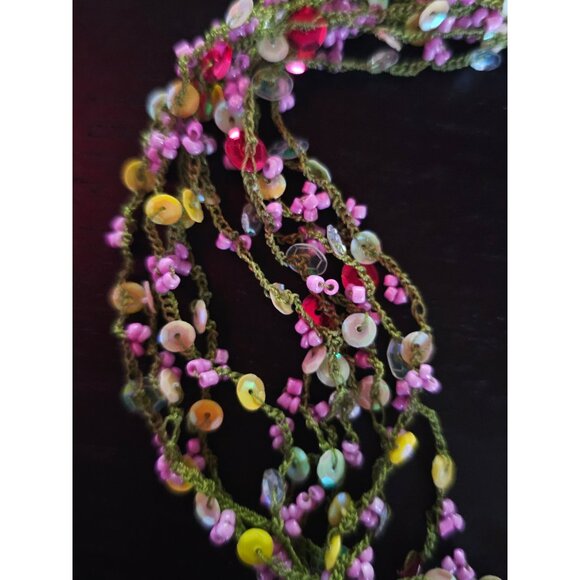 Crochet Bead Pink/Green/Yellow Necklace - Picture 6 of 9